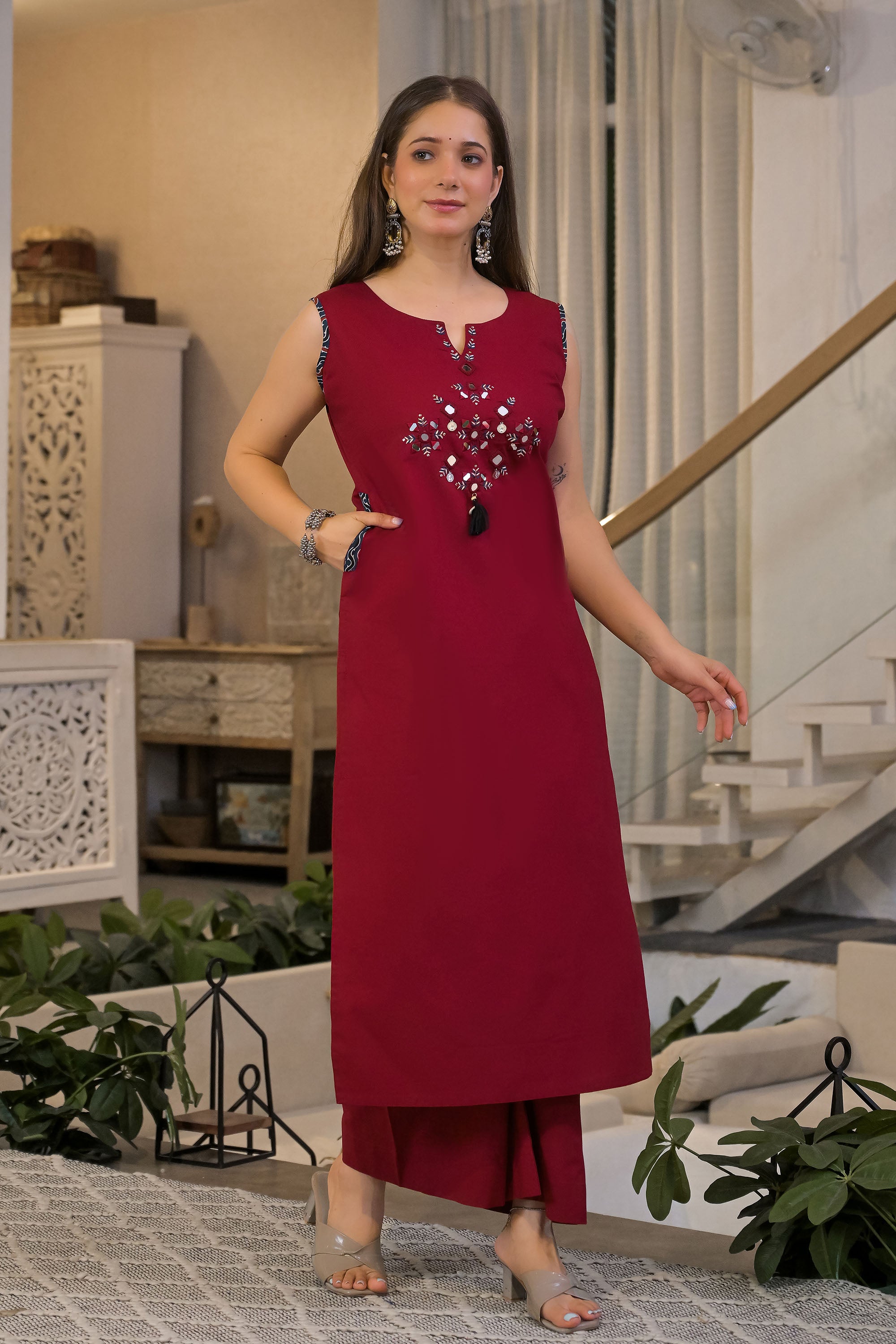 Noor Jharokha Mirror Work Cotton Kurta Pant Set