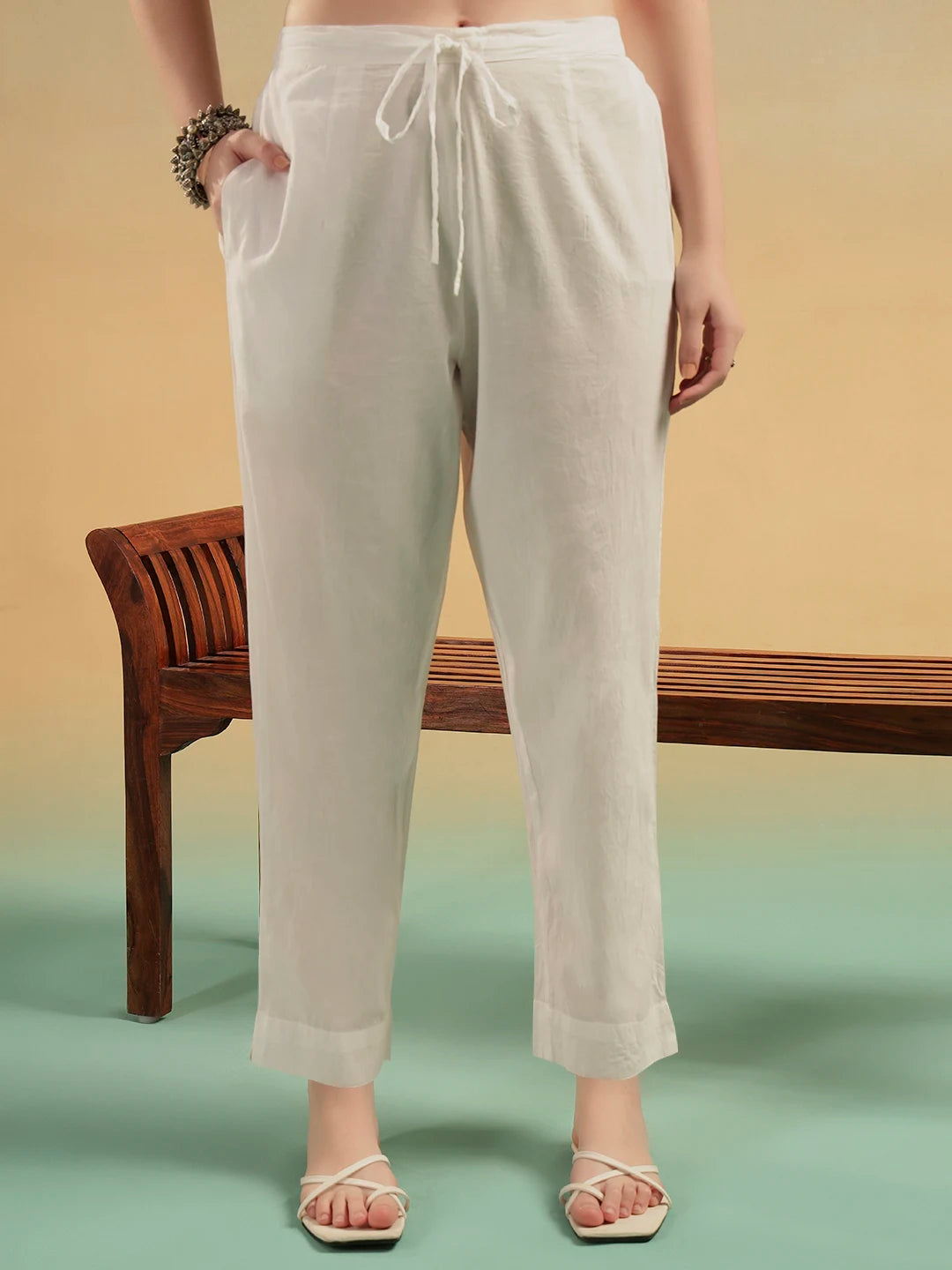 Ivory White Lucknowi Embroidered Cotton 3-Piece Suit Set