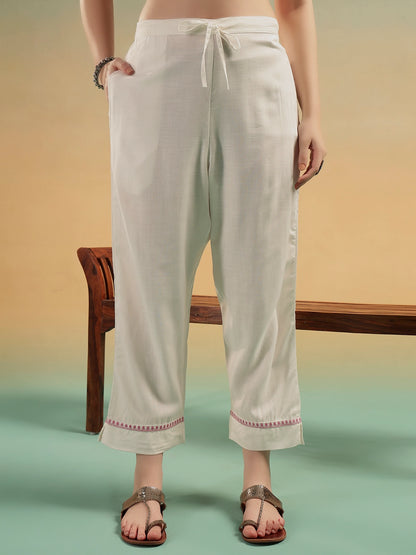 Aafreen Ivory Embroidered Cotton Straight Suit Set