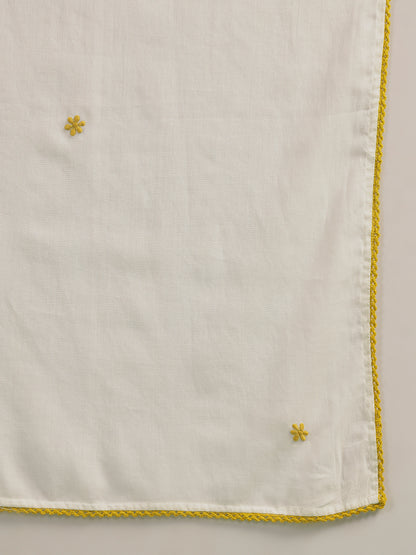 Ivory Lucknowi Embroidered Mulmul Cotton Kurta Pant Dupatta Set