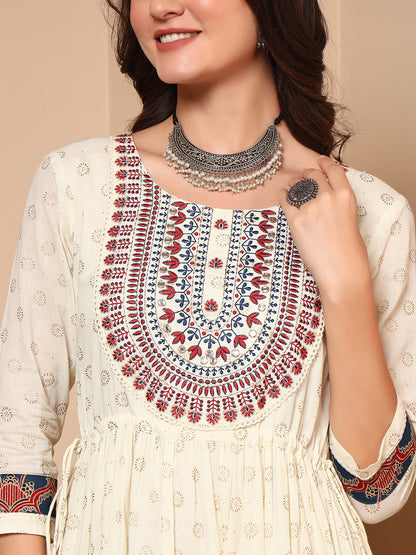 Ivory Cream Jaipur Cotton Tiered Dress