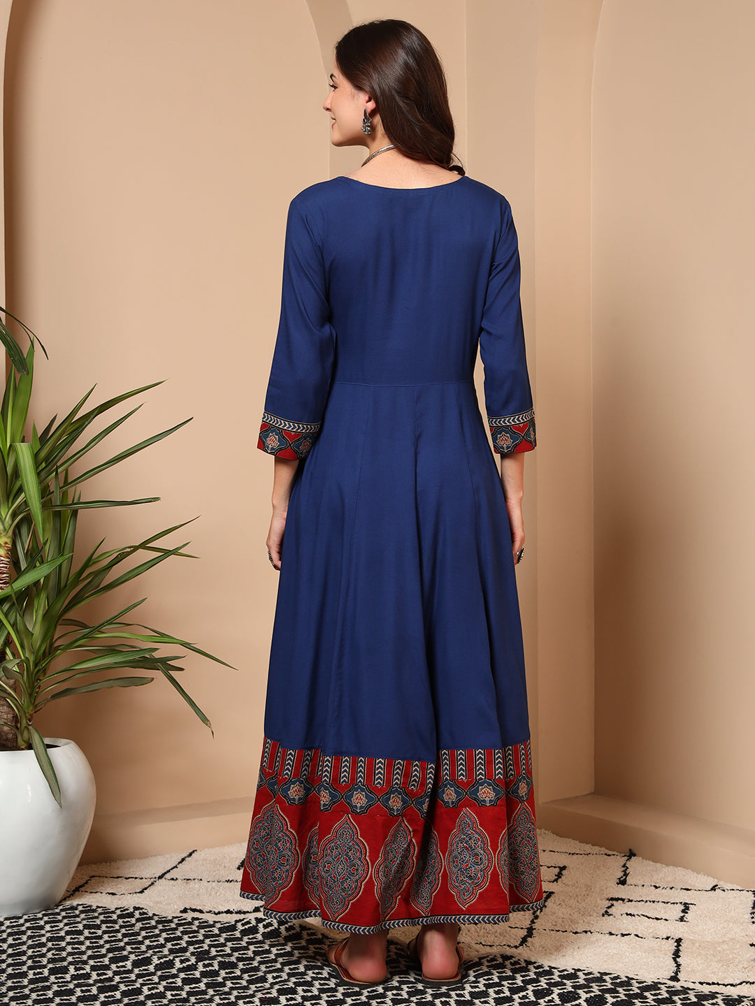Navy Blue Jaipur Cotton Ethnic Maxi Dress