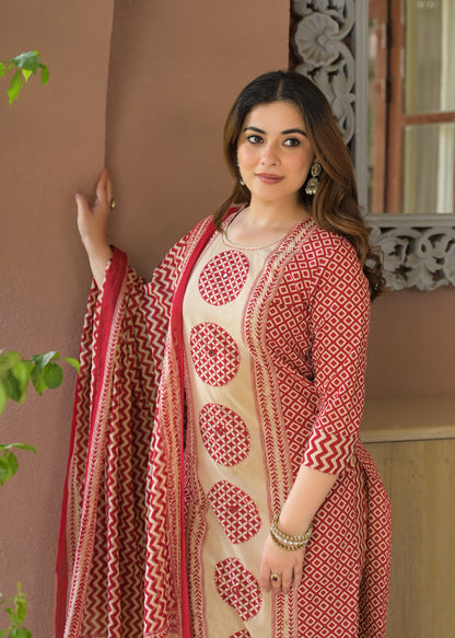 Indigo Charm Printed Cotton Suit Set with Dupatta