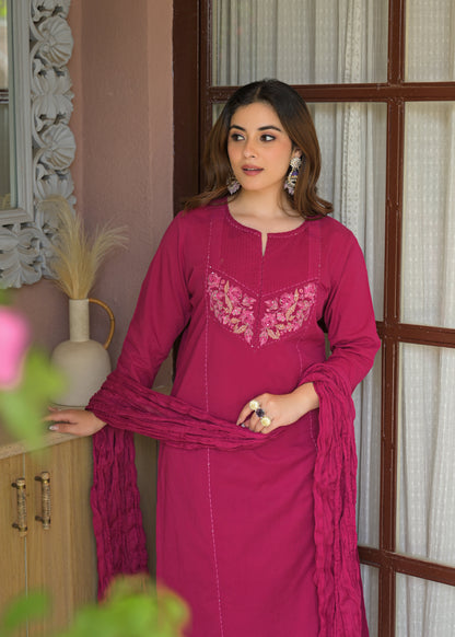 Noor Elegance Handwork Cotton Suit Set with Dupatta