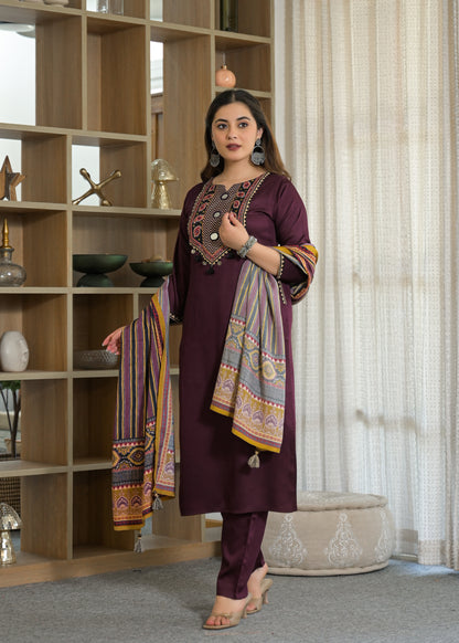 Noor Mahal Gajji Silk Suit Set with Printed Dupatta