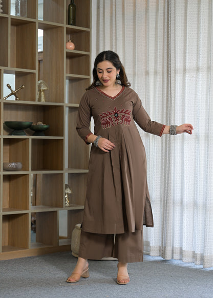 Rajwadi Elephant Cotton Kurti Palazzo Set