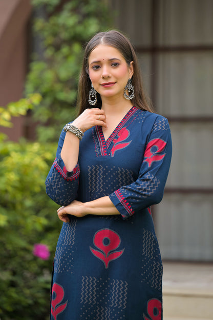 Gulmohar Printed Cotton Kurta Pant Set