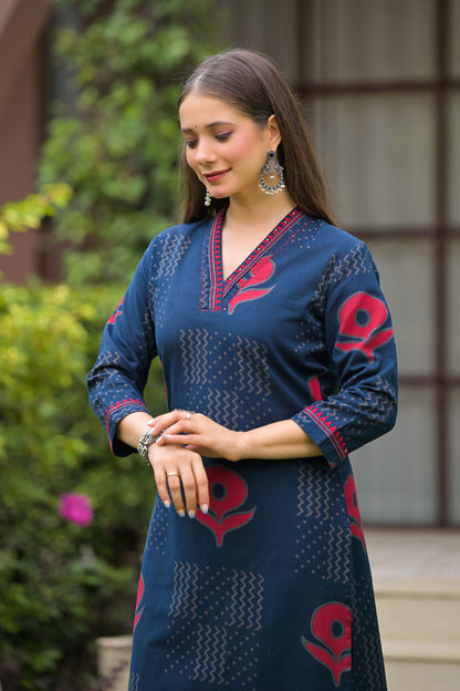 Gulmohar Printed Cotton Kurta Pant Set