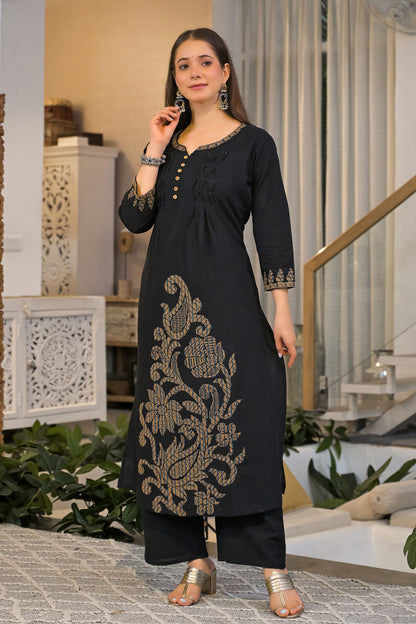 Zariya Heritage Embroidered Cotton Kurta Pant Set