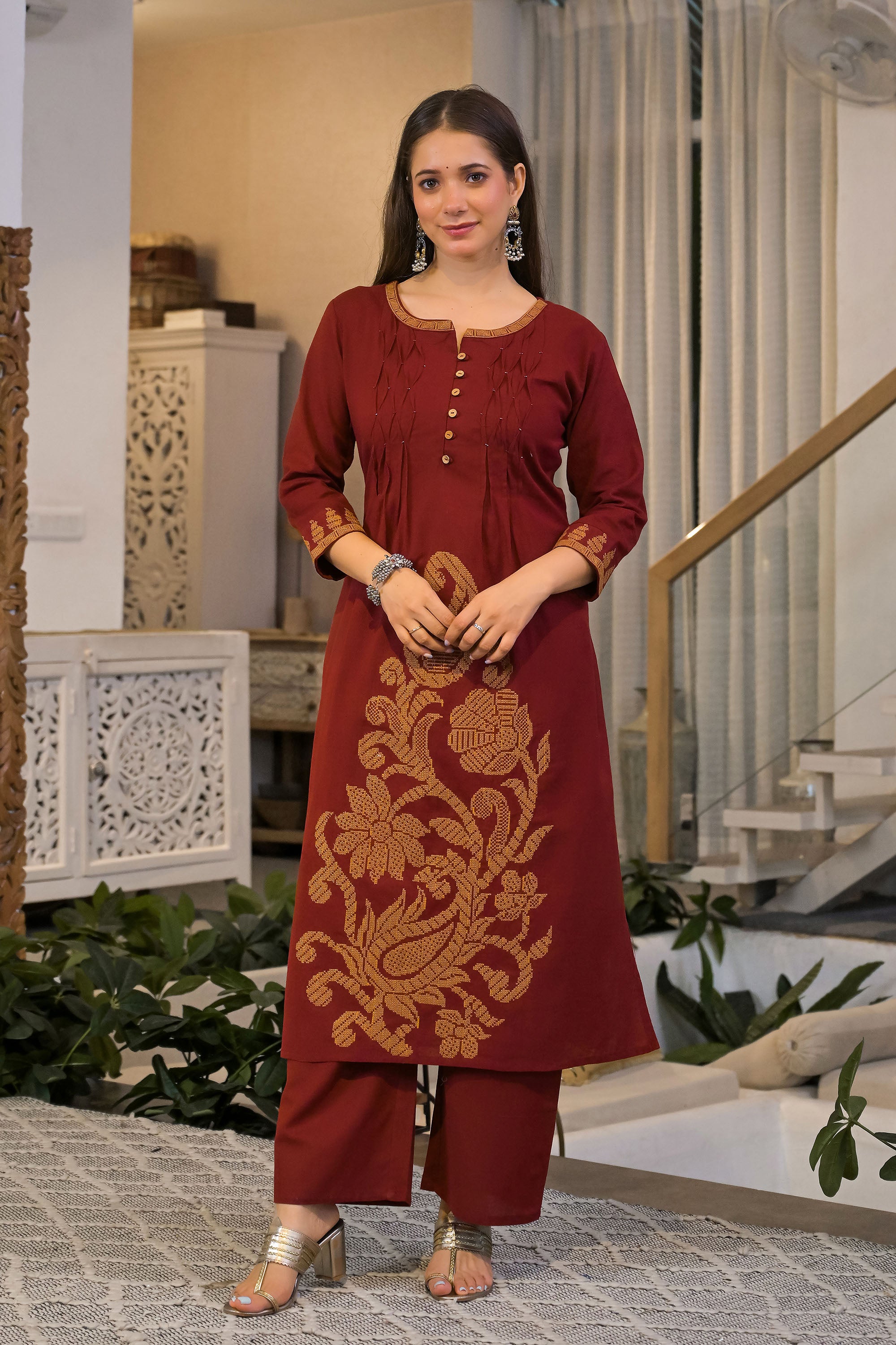 Zariya Heritage Embroidered Cotton Kurta Pant Set