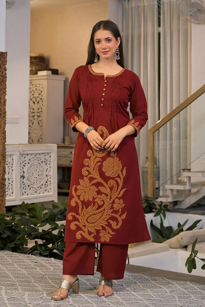 Zariya Heritage Embroidered Cotton Kurta Pant Set