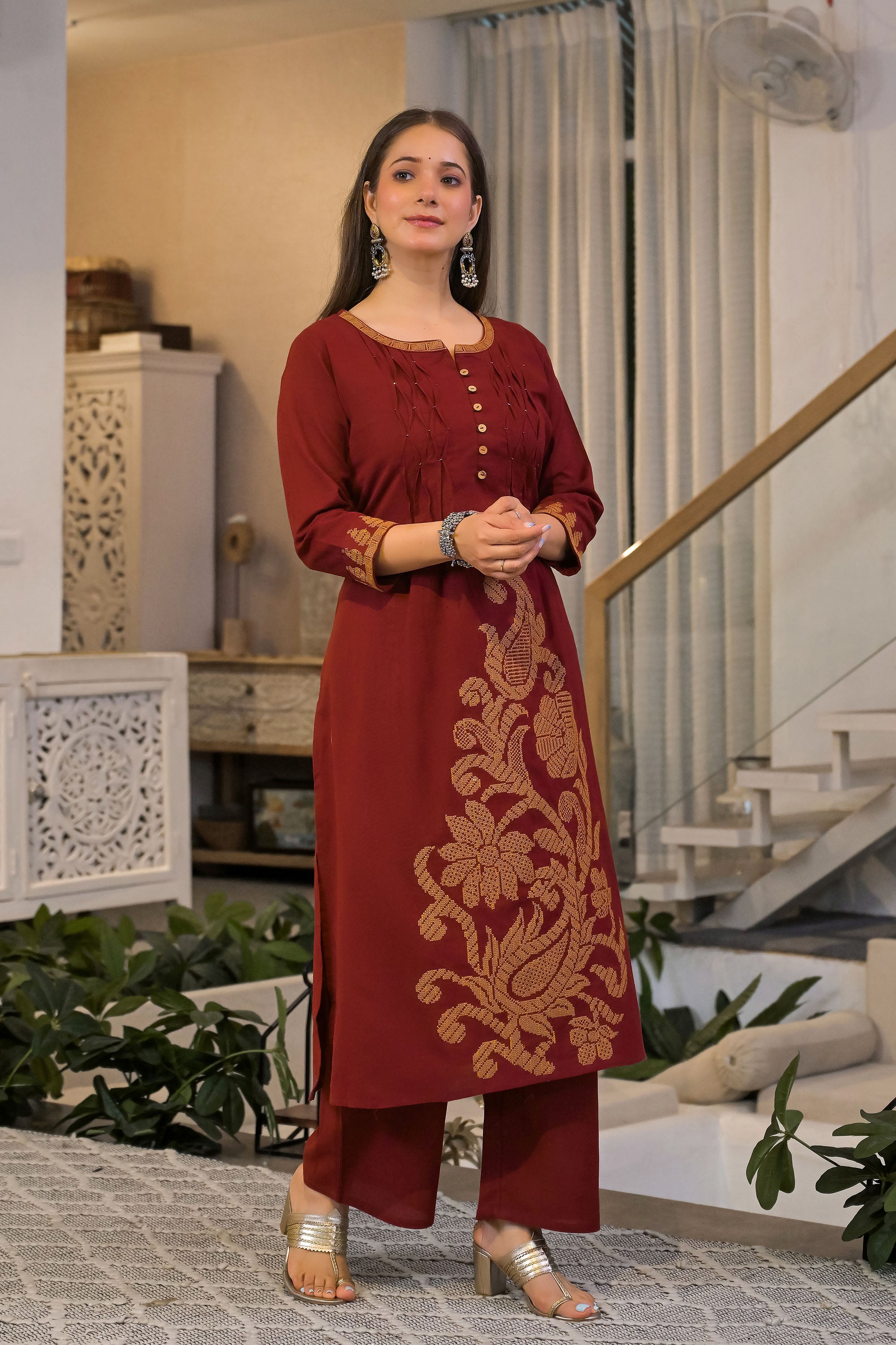 Zariya Heritage Embroidered Cotton Kurta Pant Set