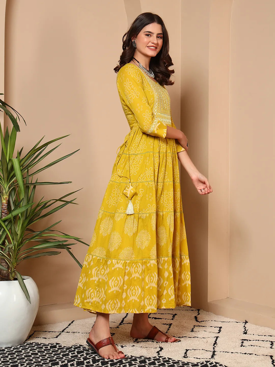 Sunshine Bloom Cotton Mulmul A-Line Dress
