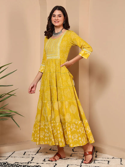 Sunshine Bloom Cotton Mulmul A-Line Dress