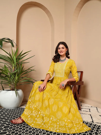 Sunshine Bloom Cotton Mulmul A-Line Dress