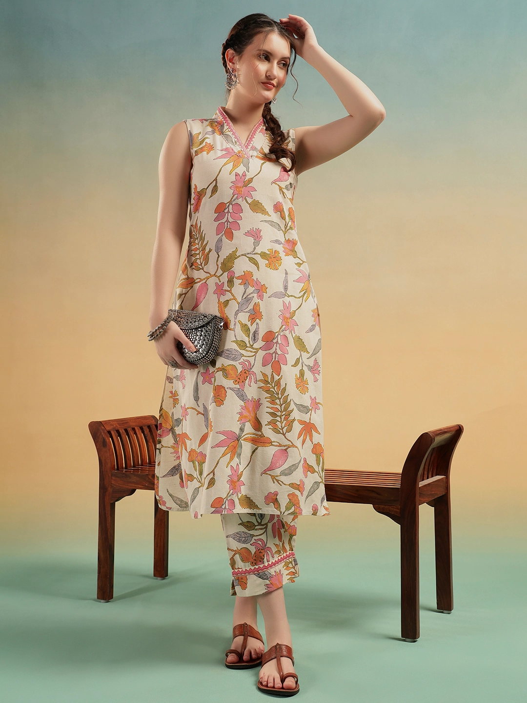gulnaar-cream-floral-cotton-kurti-set