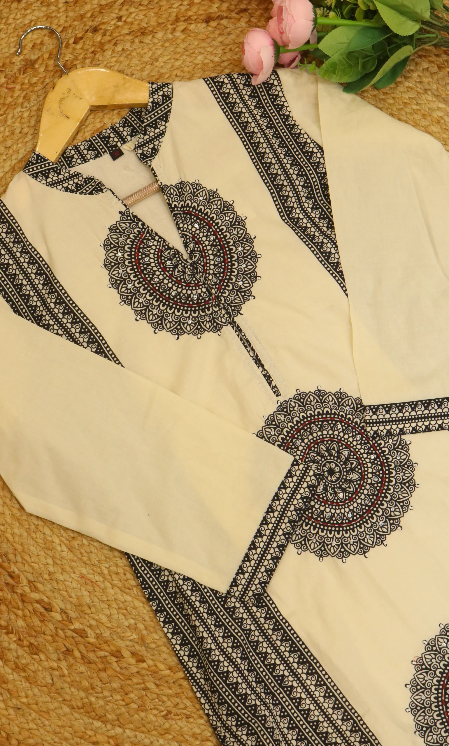 Ivory cotton suit set with matching printed dupatta and lining