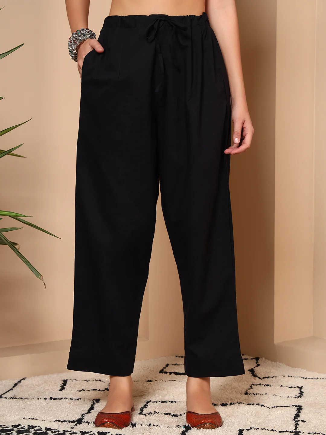 Noir Blossom Mirror Work Cotton 3-Piece Suit Set - Image 6